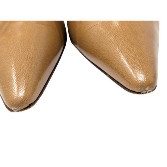 Manolo Blahnik Tan Leather Slingback Heels Pointed Toe Designer Kitten Heels 40 - Picture 4 of 9